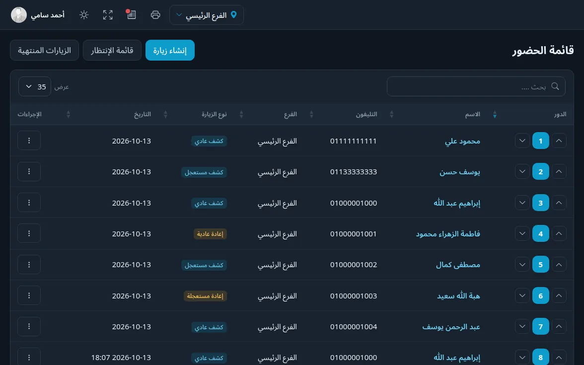 قائمة الحضور