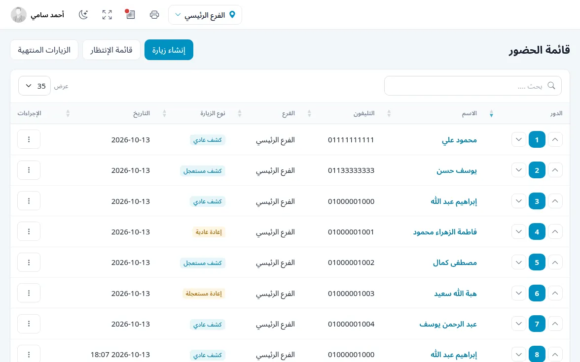 قائمة الحضور